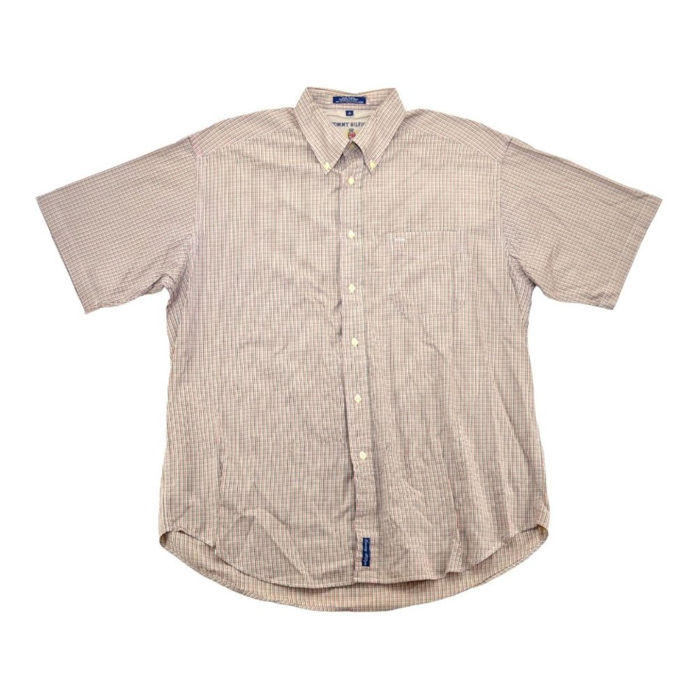 Vintage Tommy Hilfiger Shirt Large Mens Button Up Short Sleeve Check 100% Cotton